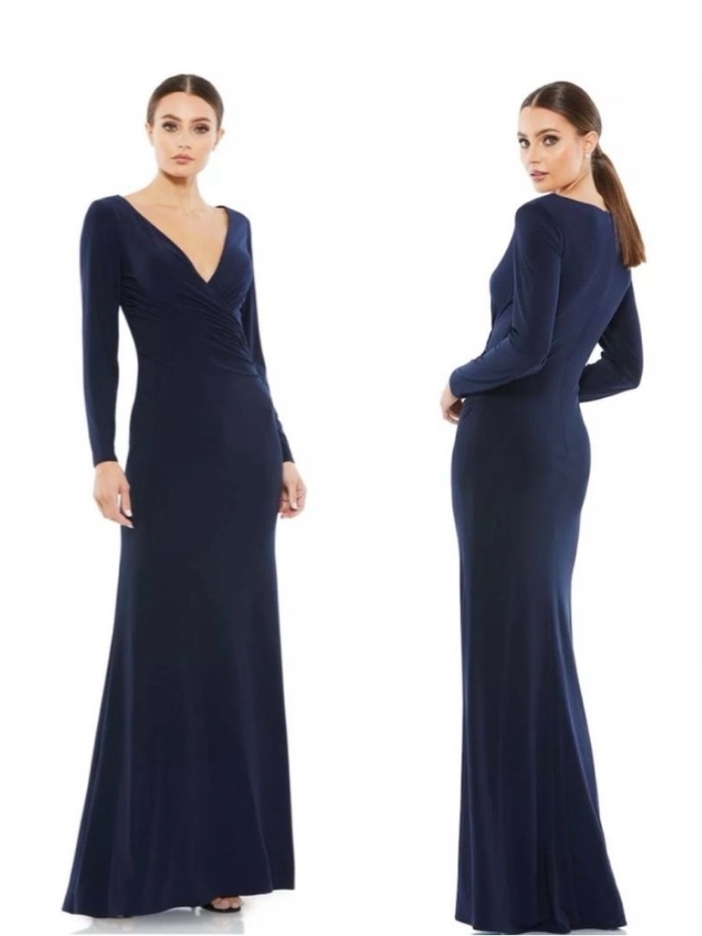 NWT! leena for Mac Duggal Style #26573 Ruched Jersey Gown Midnight Blue Size 14